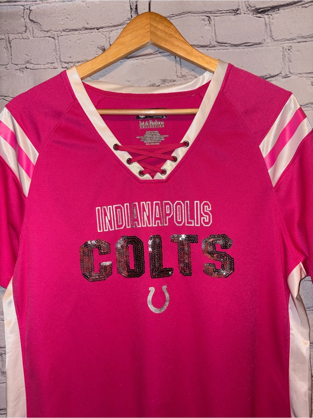 Indianapolis Colts Football Jersey Women’s Pink Sequin Lace Up NFL Team XXL Fan - Picture 2 of 12